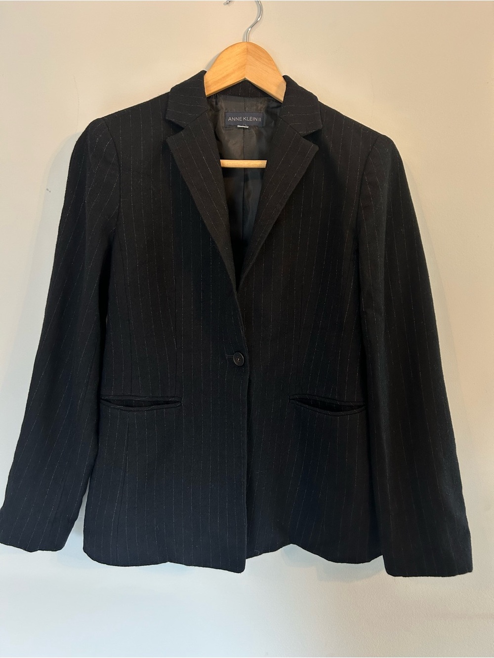 Anne Klein Black Pinstripe Tailored Blazer S